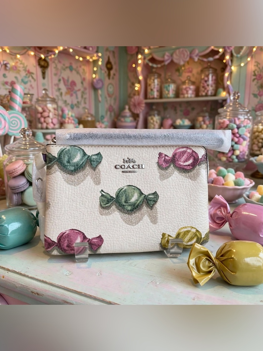 NWT Coach Chalk Jasmine Multicolor Candy Print Zip Wristlet